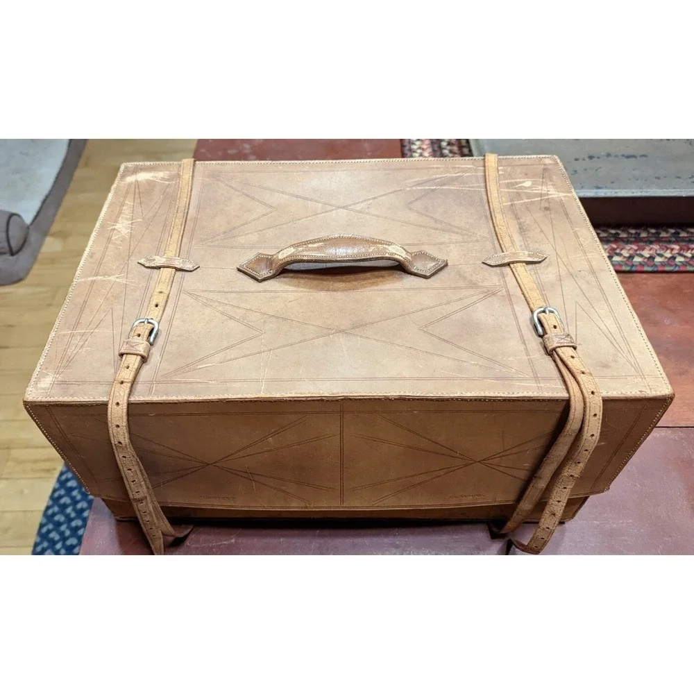 Vintage Leather Decorative Luggage Travel Decor Box Storage w Straps J.A.Rasico
